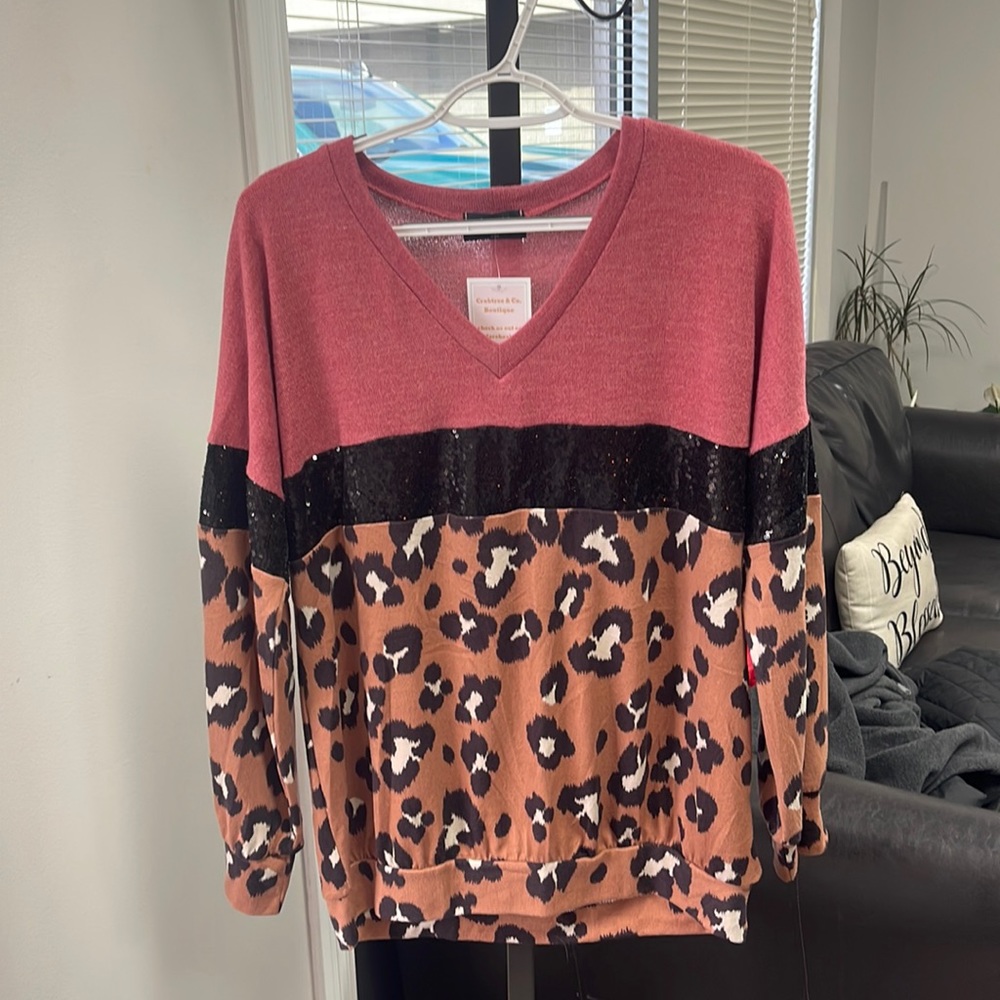 Pink and cheetah sweater, brand new!